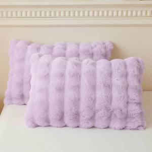 lot 20358 image: LIFEREVO 2 Pieces Fluffy Faux Rabbit Fur Pillow Cases, Luxury Soft Plush Shaggy Bubble Pillowcases King Size with Zipper, Light Purple Furry Fuzzy Long Pillow Shams Adult Girls Kids Teens, Lavender