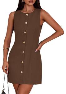 lot 20359 image: PRETTYGARDEN Work Dresses for Women 2026 Summer Business Formal Short Dress Sleeveless Button Down Elegant Office Outfits (Brown,Small)