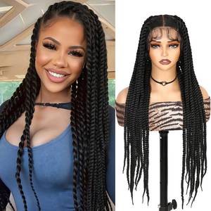 lot 20394 image: WIGER Real 360 Full Lace Twisted Wigs Single-layer HD Lace Braided Wigs for Black Women Knotless Senegal Twist Wigs Long Full Lace Wigs with 22 Handmade Twists Synthetic Lace Front Hair Wig