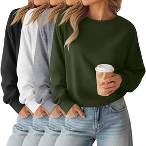 lot 20416 image: Oakgarden 4 Pack Womens Long Sleeve Cropped Sweatshirts Crew Neck Loose Fit Pullover Thermal Tops(Black, White, Light Gray, Army Green,Small) (2 PACK, white and grey)