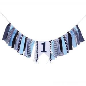 lot 20418 image: WAOUH Boys First Birthday Hat And Banner Set - Navy Blue Felt Small Party Hat, High Chair Banner for Cake Smashing, Party Decoration, Studio Photo Props (Blue Banner, Baby Boys)