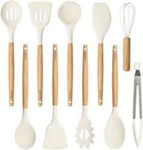 lot 18366 image: CarotebKitchen Utensil Set with Wooden Handles 10pk