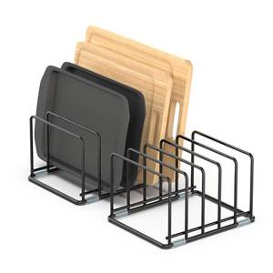 lot 1520 image: VAEKUCEAN 2-Pack Medium Black Cutting Board Racks, Kitchen Cabinet Organizer, 5 Tiered Shelves for Baking Trays, Cutting Boards, Cookie Sheets, Muffin Pans