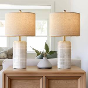 lot 1522 image: PoKat 23 Modern Ceramic Table Lamp Set of 2 for Living Room White Desk Lamps for Bedroom Farmhouse Bedside Nightstand Lamp House Warming Gifts New Home Decor End Table Lamps Gifts for Women Mom Beige