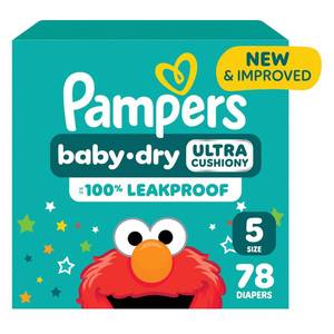 lot 1528 image: Pampers Diapers - Baby Dry - Size 5, 78 Count, Absorbent Disposable Infant Diaper (Packaging May Vary)