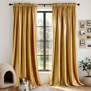 lot 1531 image: PRIMROSE Velvet Curtains Gold Luxury Elegant Curtain Thermal Insulated Soundproof Room Darkening Window Curtain Drapes for Living Room Bedroom Rod Pocket 90 Inches Set of 2