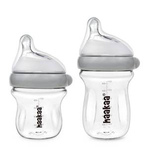 lot 1533 image: haakaa Gen.3 Natural Glass Baby Bottle Set 4.2oz & 6oz - Wide Neck Anti-Colic Slow Varibale Flow Nipple, 0M 3M 6M Breastfed Babies