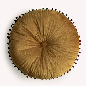 lot 2415 image: vctops Velvet Soft Round Chair Pads Cute Gradient Pom Pom Indoor Dining Chairs Cushion (Yellow, Diameter 16)