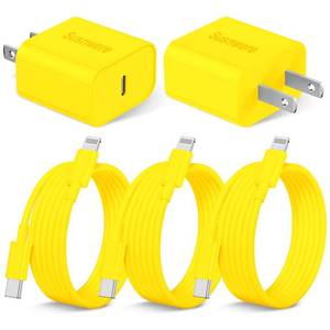 lot 2426 image: Susnwere iPhone 14 13 12 Charger Fast Charging, 2 Pack 20W Fast PD USB C Wall Charger Adapter with 3Pack 6Ft USB C to Lightning Cable (MFi Certified) for 1414 Plus14 Pro14 Pro Max13 Yellow