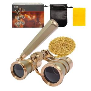 lot 2427 image: 3X25 Opera Glasses Theater Binoculars with Adjustable Handle & Chain, Small Elegant Glasses for Adults Women Vintage Portable Costume Binoculars for Musical Concerts Cinema (Gold)