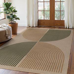 lot 3030 image: Lahome Modern Rainbow Easy Jute Rug, Washable 5x7 Area Rugs for Living Room Black Farmhouse Dining Room Rug, Contemporary Natural Throw Mat Non Slip Floor Carpet for Office RV Patio