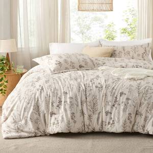 lot 3032 image: Bedsure Full Comforter Set - Beige Bed Set, 3 Pieces Cute Floral Bedding, 1 Soft Botanical Flowers Comforter and 2 Pillow Shams