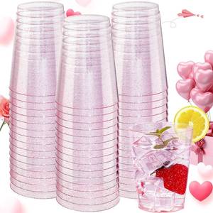 lot 3034 image: DaYammi 100 Pack 10oz Pink Plastic Cups, Premium Disposable Rose Gold Glitter Plastic Cups for Martini and Cocktail,Disposable Cup with Pink Glitter Perfect for Party Wedding Mothers Day