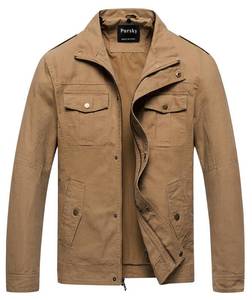 lot 3039 image: Pursky Mens Casual Winter Canvas Jacket Military Outwear Fashion Cargo Bomber Clothing Khaki XL