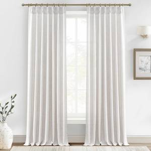 lot 3040 image: Linen Sheer Curtains 108 Inches Long 2 Panels, Natural Beige White Floor to Ceiling Double Pinch Pleated&Back Tab Boho Light Filtering Semi 9FT for Large Window OfficeLiving RoomBedroom Aesthetic