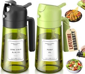lot 3067 image: Vakoo 2 in 1 Oil Sprayer and Oil Dispenser for Kitchen - 16oz470ml Light-Blocking Dark Glass Olive Oil Spray Bottle for Cooking, Air Fryer, Salad & BBQ (Black&Green)
