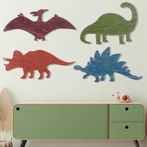 lot 4059 image: Dinosaur Wall Decors Wooden Boys Dinosaur Nursery Playroom Baby Shower Wall Art Farmhouse Bathroom Room Decoration for Kids(Vivid,14.17 x 8.27 Inches)