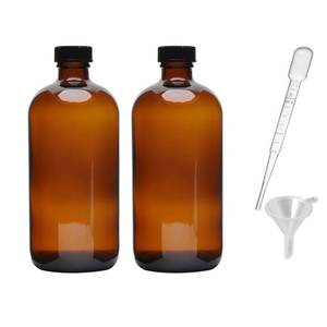 lot 4362 image: 2pcs 16oz Amber Glass Boston Round Bottles with Air Tight Seal Phenolic Poly Cone Caps.Perfect Glass Containers for Secondary Fermentation,Storing condiment,Homemade Essential Oils,plant,kitchen