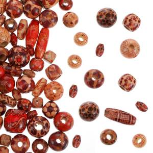 lot 4365 image: LXUEJIE 200Pcs Natural Printed Wooden Beads for Crafts, Large Hole Painted Wooden Craft Beads Vintage Wood Spacer Bead for Jewelry Making Necklace Bracelet DIY Craft Handmade Decoration