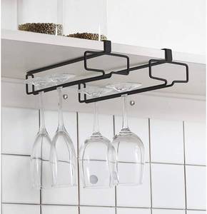 lot 4370 image: LINFIDITE Wine Glass Holder 2PCS Stemware Rack Hanger Under Cabinet Wine Glass Rack Kitchen Hanging Storage Rack Organizer,Black (For Partition Thickness under 0.98)