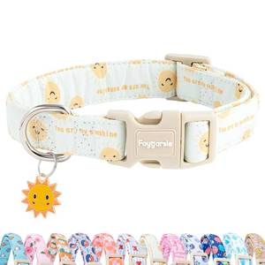 lot 4376 image: Faygarsle Sunshine Pattern Dog Collar, Adjustable Cotton Fabric, Cute Design for Small Medium Large Dogs M