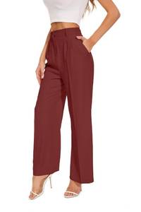 lot 4378 image: FUNYYZO Womens Wide Leg Pants High Elastic Waisted in The Back Business Work Trousers Long Straight Suit Pants, LARGE