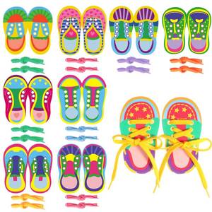 lot 4387 image: Capoda 9 Sets Lacing Cards Shoes Educational Threading Toy for Wooden Lacing Card Toys with Colorful Threads for Develop Imagination Early Education and Learning Activity(Shoes)