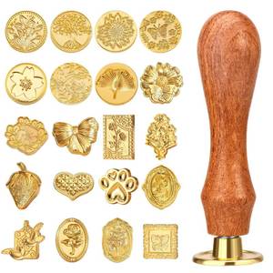 lot 4393 image: Draupnir Wax Seal Stamp Kit, 21pcs Vintage Classic Sealing Wax Stamp Heads with Wooden Handle, Gold, Ideal for Wedding, Party Invitations, Gift Wrapping