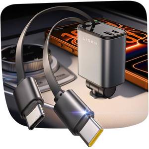 lot 4395 image: LISEN Retractable Car Charger USB C Upgraded Dual Type C 75W Fast 4 in 1 Car Charger for iPhone 17, Road Trip Essentials Gifts for Men Women, Car Accessories for Galaxy S26 Phone 17 Pro Max 16 15
