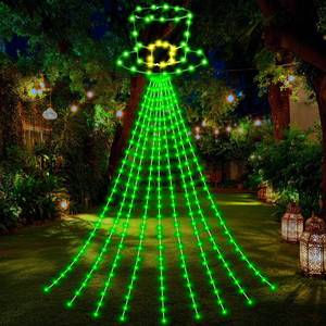 lot 4396 image: Huquary 12 ft St Patricks Day Waterfall String Lights with 320 LED Leprechaun Hat String Lights with 8 Modes Lighted St Patricks Day Outdoor Decoration for Tree Garden Yard Ireland Party