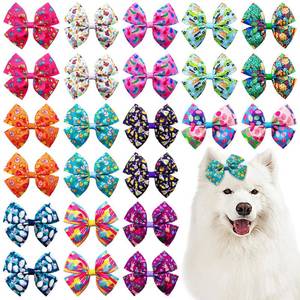 lot 4403 image: JpGdn 24Pcs12 Pairs 4 Big Easter Dog Hair Bows with Rubber Band Eggs Chicken Rabbit Bunny Carrot Flowers in Red Pink Blue Purple for Large Breed Dogs Bowknot Topknot Holiday Grooming Accessories