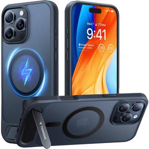lot 4411 image: TORRAS for iPhone 16 Pro Max Case Translucent Black  Strong Magnetic & Seamless Stand, Fit for MagSafe, Military-Grade Drop Protection, Sturdy Adjustable Built-in Kickstand, Slim Matte Finish