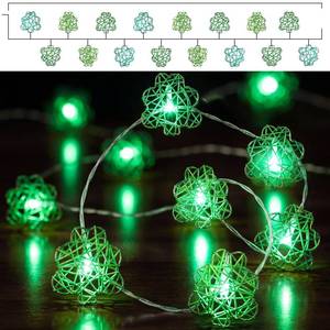 lot 4416 image: Tuanse St. Patricks Day Decorations String Lights Battery Operated 10 ft 20 LED 3D Hollowed Rattan Big Clover String Light Green Lucky Clover Lamp for Indoor Outdoor Garden Irish Party Ornament