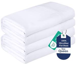 lot 4421 image: Royale Linens 2 Pack Bulk Flat Sheet Set - Top Sheets - Soft 1800 Microfiber - Wrinkle & Stain Resistant - for Hotel, Massage Table, Hospital, Dorm - Queen Flat Sheet Sold Separately (Queen, White)