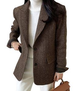 lot 4432 image: SOMTHRON Womens Herringbone Wool Blend Coat Single Breasted Long Sleeve Fall Winter Work Business Blazer Jacket CO-L