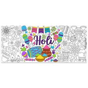 lot 4434 image: Dvbonike Jumbo Holi Coloring Poster - Happy Holi Festival DIY Drawing Color-in Paper Blank Doodle Art Banner 55.1 x 23.6 Inch Decor Home Family Community Activity Celebration Party Suppiles
