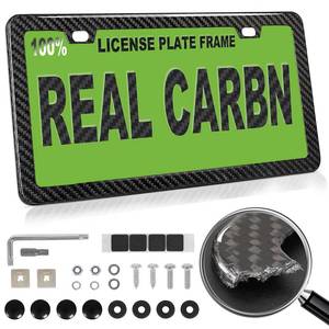 lot 4442 image: Real Carbon Fiber License Plate Frame Handcrafted 100% Full Carbon License Plate Frame Black 6���12�� License Plate Holder Car Tag Frame with Anti Theft Screw Hardware - 1 Pack 2 Hole Slim Edge