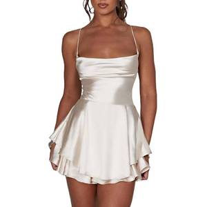 lot 4452 image: Womens Sexy Satin Mini Dress Sleeveless Tie Backless Cowl Neck Cocktail Party Silk Mini Cami Dress (Champagne, S)