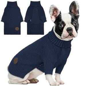 lot 4456 image: cyeollo Small Dog Sweater, Warm Turtleneck Sweaters for Small Dogs Boy, Knit Doggy Sweatshirt with Sleeves Fall Winter Pullover Cold Weather Dog Clothes for Indoor & Outdoor Wear, Navy S
