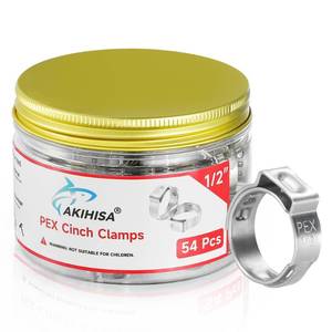 lot 4468 image: AKIHISA 54Pcs 12 Inch PEX Crimp Rings, 304 Stainless Steel PEX Clamps PEX Fittings for Pex Tubing Pipes