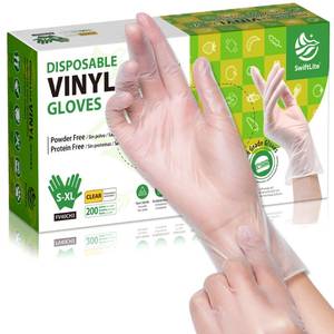 lot 4475 image: SWIFTLITE Disposable Vinyl Gloves, Food Safe, Latex-Free Powder-Free Clear Plastic Gloves for Cooking, House Clean, Food Prep (200, Large)