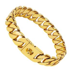 lot 4485 image: Big Dog Chain Collar, 32mm Cuban Chain Link Collar with Design Safety Buckle, 18k Gold 316L Martingale Collars, Stainless Steel Durable Chewy for All Breeds MediumLarge Dogs
