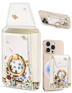 lot 4486 image: Shorogyt Compatible with Magsafe Wallet with Grip Magnetic Card Holder - Cute Phone Wallets with Ring Stand for iPhone 171615141312 Series for Women Girls Retro Bouquet Design, Fit 7 Cards