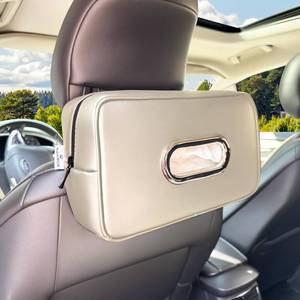lot 4488 image: Noaman Upgraded Large Car Tissue Holder Premium PU Leather Tissues Box Cover Backseat Rectangular Napkin Holder for Car Fits for 120 Standard Kleenex Tissues Box for Car Organization Accessories Beige