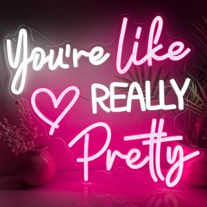 lot 5042 image: Youre Like Really Pretty Neon Sign for Wall Decor, Pink Room Decor Led Sign for Bedroom Wall, Neon Light with Dimmer,Pink Wall Decoration USB Powered with Switch