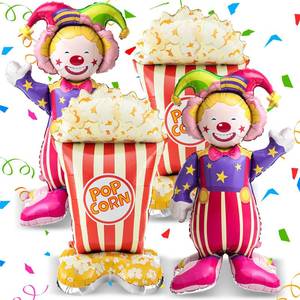 lot 6015 image: Charnoel 4 Pcs 4ft 3D Self Standing Popcorn Clown Balloons Giant Circus Carnival Foil Balloon for Carnival, Circus Themed, Movie Night Birthday Party Decoration