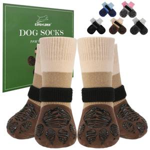 lot 6016 image: EXPAWLORER Anti Slip Dog Socks & Boots, Dog Shoes for Small, Medium, Large Senior Dogs, Paw Protection for Hot Pavement, Hardwood Floors, Snow, Khaki Color, 6 Count