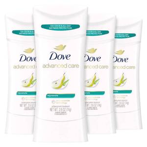 lot 6017 image: Dove Advanced Care Antiperspirant Deodorant Stick Rejuvenate 4 Count to help skin barrier repair after shaving by boosting skins ceramide levels 72-hour odor control for soft underarms 2.6 oz