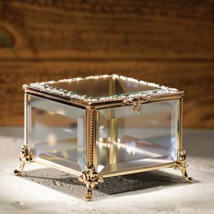 lot 6019 image: DHCGPP Glass Vintage Jewelry Box Keepsake storage Trinket Ring Display Box Home Decor Beveled Clear Glass Box Organizer(4.6x4.6x3.2Inches)