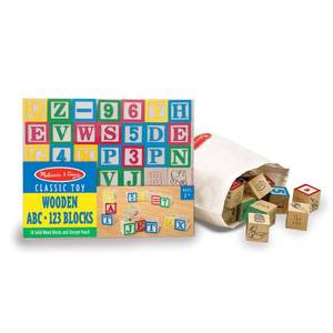 lot 6021 image: Melissa & Doug Deluxe Wooden ABC123, 50-Piece Set of Classic Letter & Number Wooden Blocks (1�� x 1��) with Storage Pouch, Sorting & Stacking Toys for Kids Ages 2